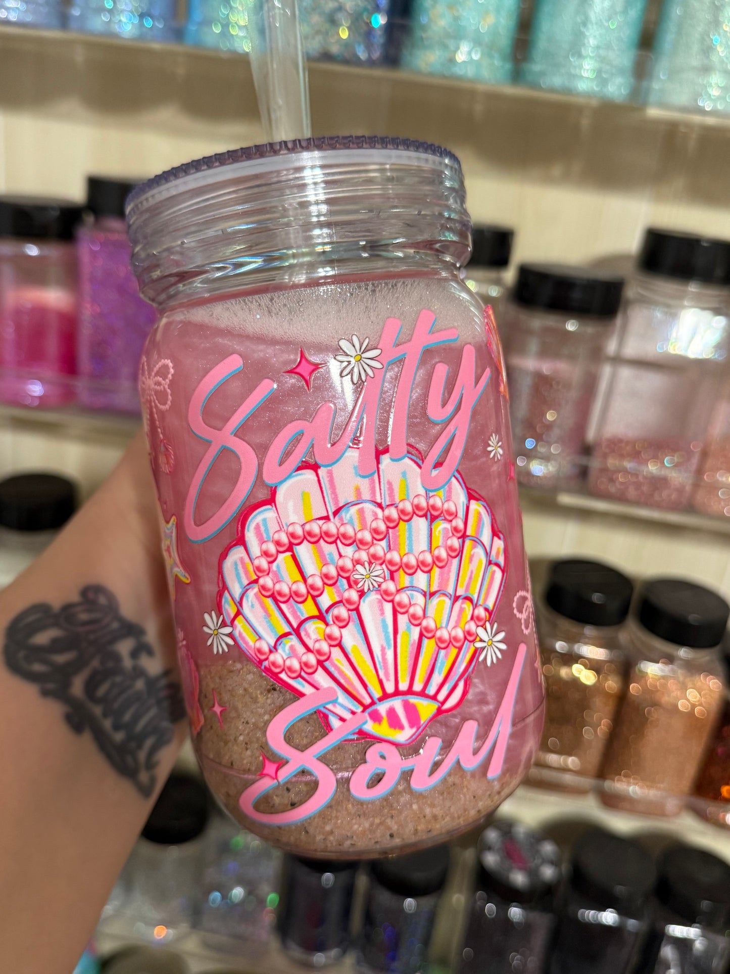 20oz Mason Pink Beach